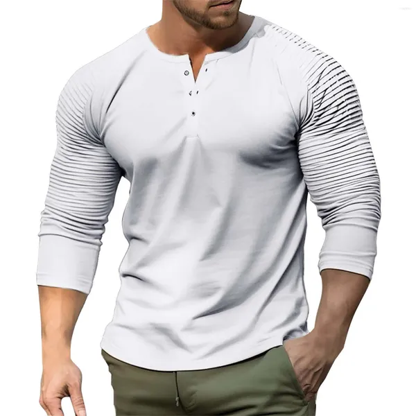 Herren-T-Shirts Langarm T-Shirt Frühling Sommer Feste Farbe Slim Fit Mode Henley Hals atmungsable Sport Casual Clothing Plus Size Top