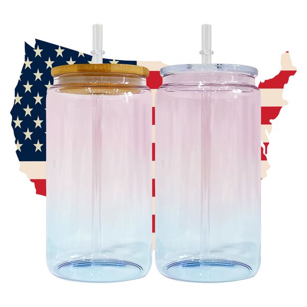 BPA Free 16oz Blanker Sublimation Ombre Gelee Klares transparentes Kristall Ozean Blaues Can -Glas 16oz Bierglas Dose für UV -DTF -Wickeln bereit, 50pcs/Gehäuse zu versenden