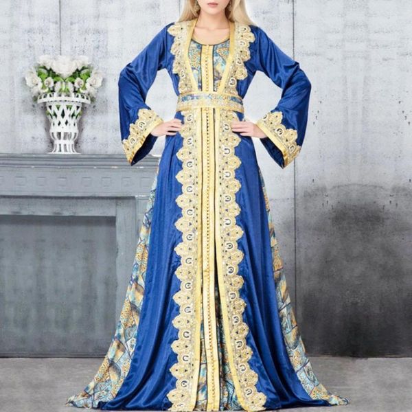 Ethnische Kleidung marokkanische Party Kaftan 2 Stücke Muslim Sets Frauen Kleider Kleid gedruckt Abaya Ramadan Arabisch Hochzeit Abendkleider