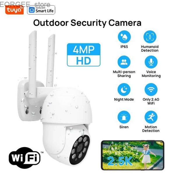 Altre telecamere CCTV Tuya 4MP Telecamera di sicurezza per esterni per la visione notturna a colori per esterni per il rilevamento umanoide sirenip65 telecamera esterna 2way audio y240403