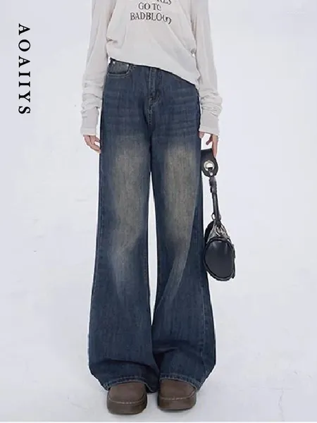 Jeans femminile aoaiiys High Waled Blu Gamby Gambe graffiate gamba grassata comode pantaloni di moda coreana vintage