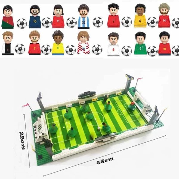 Стадион футбольного футбола стадион знаменитый мини -футболист фигуры матч матч кирпичные блоки игрушки подарки подарки ребенок