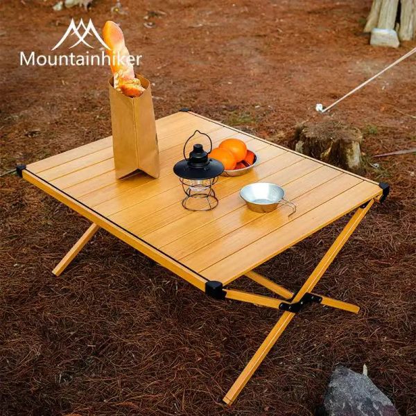 Mobiliário Monthohhicker portátil Tabela de madeira dobrável Camping Picnic BBQ Roll Roll Tabel