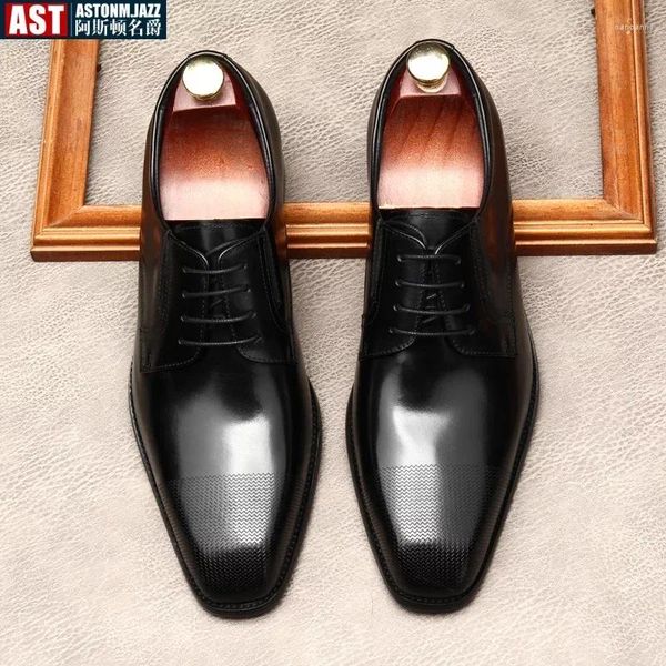 Kleid Schuhe Italienische Herren Luxus Echtes Leder Sommer 2024 Stil Mode Quadratische Zehe Schwarz Business Social Oxfords