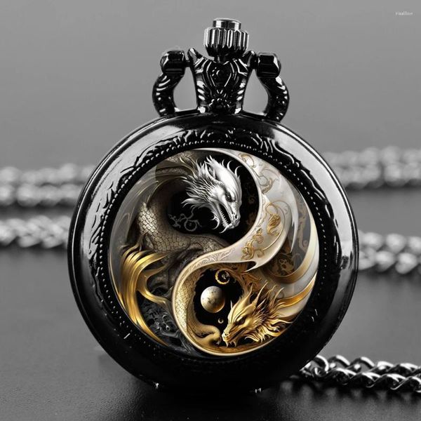 Relógios de bolso Mysterio Dragon Glass Dome Relógio de quartzo vintage masculino feminino clássico pingente colar corrente charme relógio joias presentes