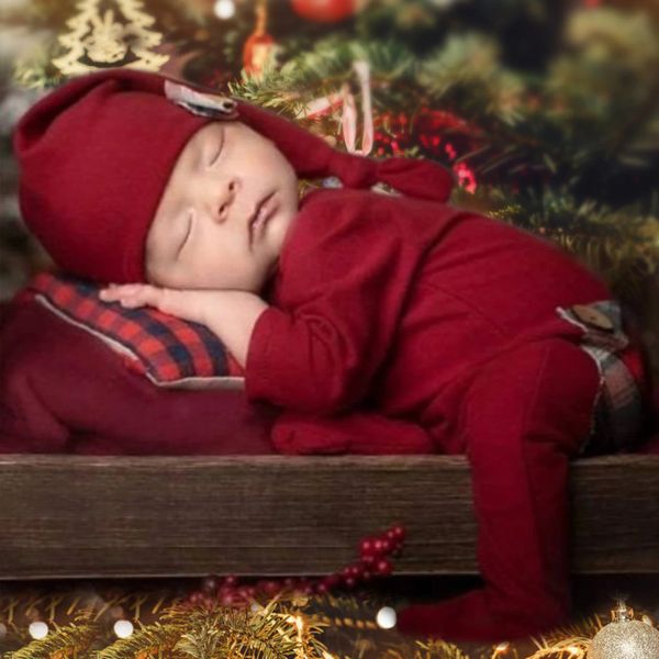 2 штуки, установленные новорожденными рождественской одеждой, плед, карманная карманная фотография, наряд фотографий, мальчик, стреляющий в комбинезон