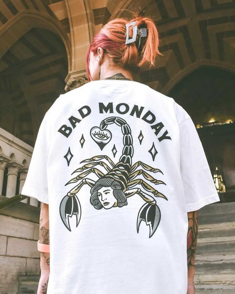 Мужские футболки Bad Monday футболка Menwomen короткая рубашка белая свободная темная стиль 100%хлопок плохой понедельник культура J240402