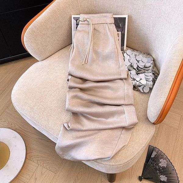 Pantaloni da donna stile cinese casual gamba larga lunga per donna con coulisse sciolto e versatile mocio per pavimenti drappeggiato retrò