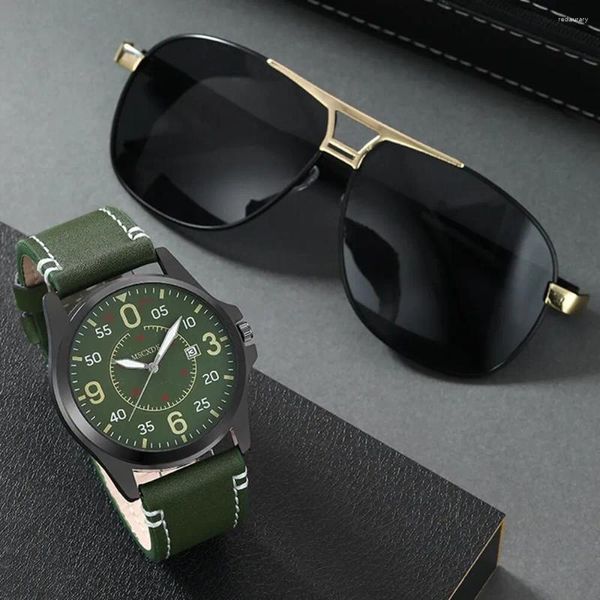 Orologi da polso da uomo orologi da cambio da uomo set per uomini verde gigole quartz orologio da polso maschio in pelle casual reloj hombre