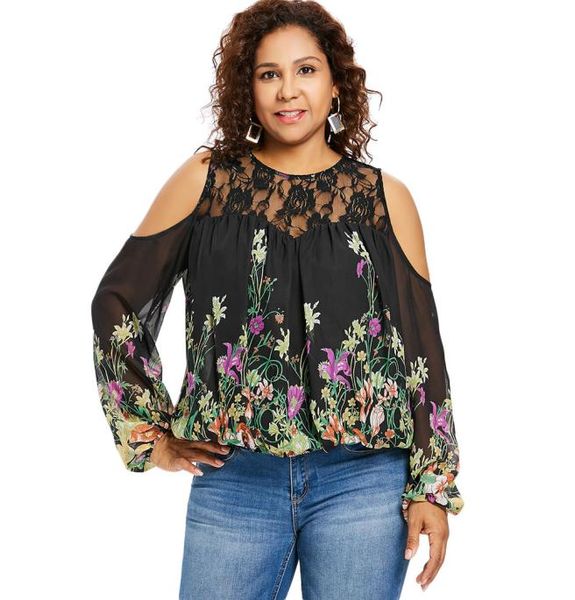 Wipalo plus size 5xl xxxxl xxxl stampato fiore in pizzo blusa chiffon donna sexy a maglie a maglia boho spalla fredda tops di grandi dimensioni y190701011230561