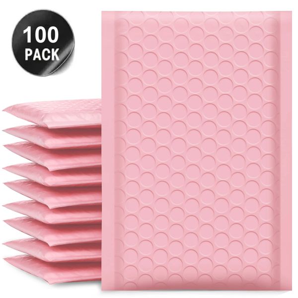 Bolsas 100 PCs Pink Bubble Packaging Envelope Envelopes Envelopes Mailer Poly Black Envelope para remessa Bolsa de bolha self SEAL