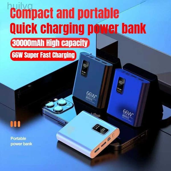 Банки питания сотового телефона 30000MAH PD 66W Super Fast Forge Bank Bank HD Digital Portable Ardere Внешнее аккумулятор для iPhone Universal 2443