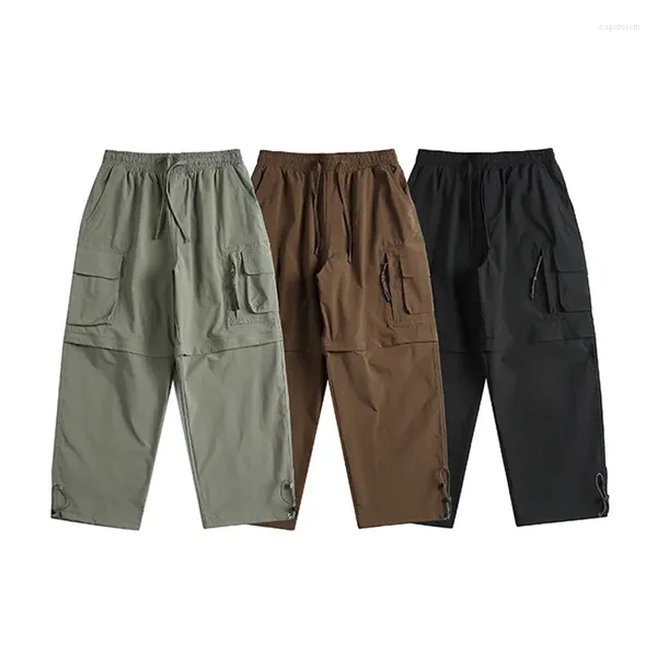 Calça masculina homens pernas destacáveis ​​pernas soltas casuais com cargo de cargo cityboy shorts de pernas largas calças calças folgadas calças folgadas