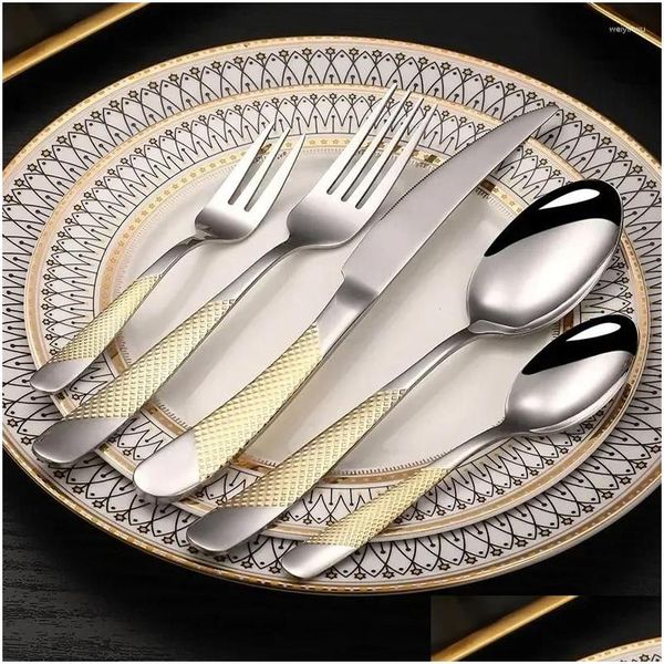 Учетные наборы посуды ложки столовые наборы столовых наборов Золотая вилка из нержавеющей ножи Western Luxury 30pcs Hableware Drop Delief Home G DHKDS