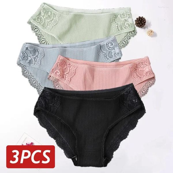 Kadın Panties Çiçek Dantel Pamuk Kadınları İç çamaşırı Kılavuzları Konforlu Kadın Dambalar Düz Renk Pantys Lingerie M-XXL 3PCS/SET