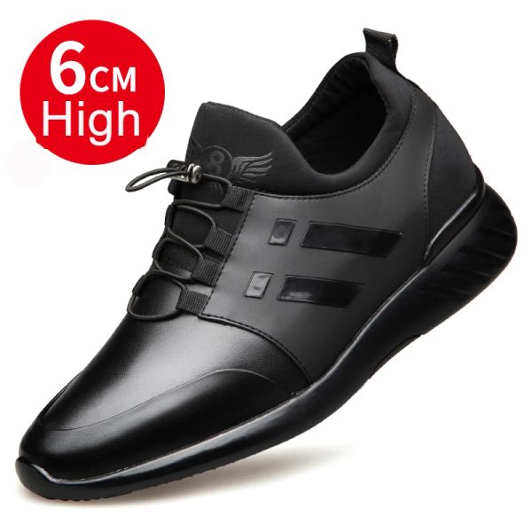 Stiefel 2023 Herrenschuhe Qualität Kuh Lederschuhe Marke 5 cm Zunehmende britische Schuhe Springschwarze Mann Casual Height Erhöhung der Schuhe