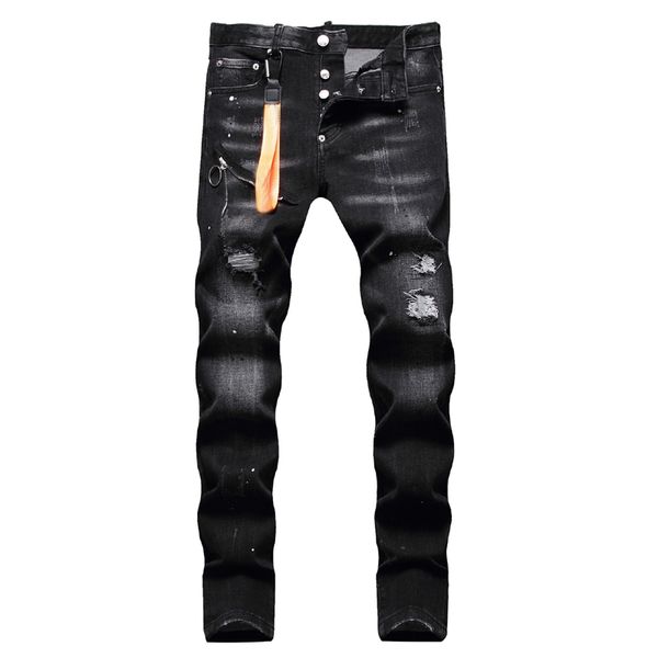 schwarze Skinny Jeans Männer Designer Slim Fit Hosen Vintage Klassische Stretchdeilung Rip Biker Motorradhose Luxus Jeans Pan