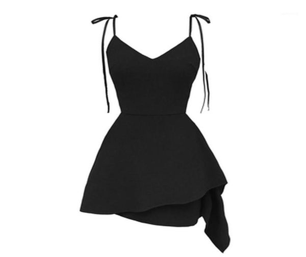 Lässige Kleider Sommer Gothic Punk Rock Schwarze Kleid Frauen sexy Riemen ärmellose V Kragen Schnürung Seite Schnüren Aline weibliche Slip Min8771608