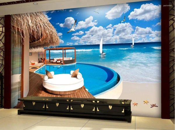 Tapeten Custom Po Wallpaper Strand blauer Himmel und weiße Wolken TV Kulisse Schlafzimmer Taper 3d