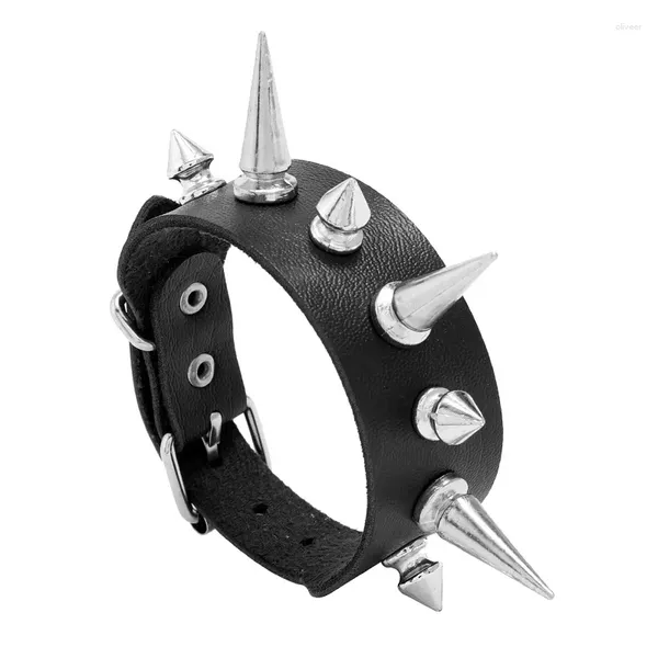 Pulseira de pulseiras únicas cuspidal picos de rebite garanhão largo couro punk gótico estilo unissex pulseira de pulseira