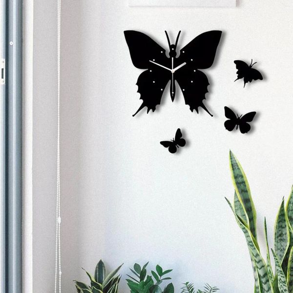 Relógios de parede 12 polegadas acrílico preto Butterfly Diy Clock Kit Art for Hall Way