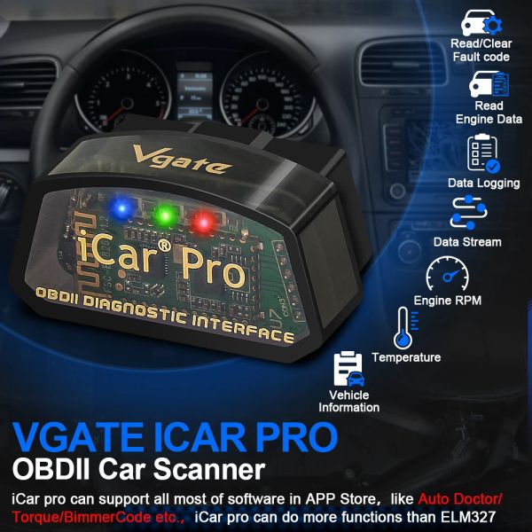 Vgate ICAR Pro ELM327 V2.3 OBD 2 OBD2 Araç Teşhis Araçları WiFi Bluetooth 4.0 Android/iOS BT3.0 için Android ODB2 araba tarayıcısı