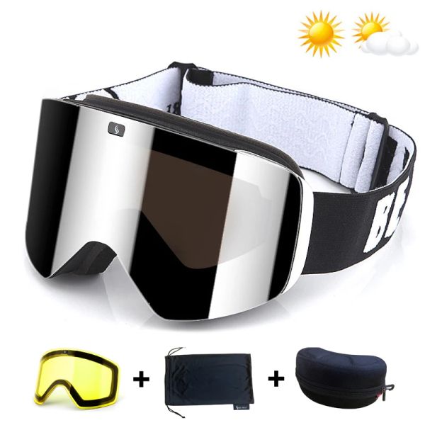 Óculos de esqui a óculos com magnéticos lentes amarelas de duas camadas amarelas Antifog UV400 Óculos de snowboard homens homens de esqui os óculos de esqui os óculos