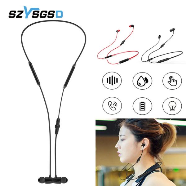 Fones de ouvido 5.0 Bluetooth fone de ouvido esportes de pescoço magnético EARBONES EARBONES SOLEO EARBUDOS MÚSICOS METAL CABELES COM MIC para todos os telefones