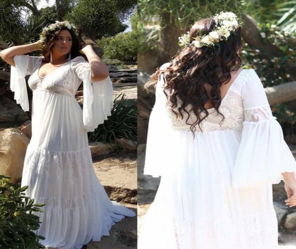 2020 abiti da sposa boho più taglia una linea a V CORCHE APPLICATO CANSEVE BACCHE MANSEVE BRIDALS SPASCE TRENO CHE WEARDINE DI BOHIAMIO MADULATI