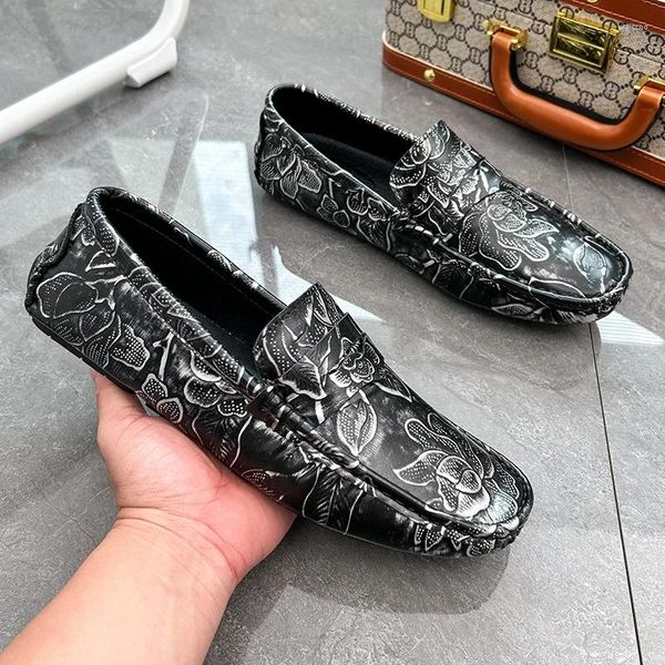 Sapatos casuais yrzl cocôs homens padrão floral tamanho grande mocassins deslize confortável para dirigir para