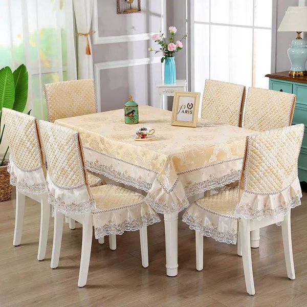 Tischtuch High-End Chinese Jacquard Essstuhlpolster Rechteckiges Wohnzimmer Dekor Tischdecke Mode gedrucktes Kissen Set