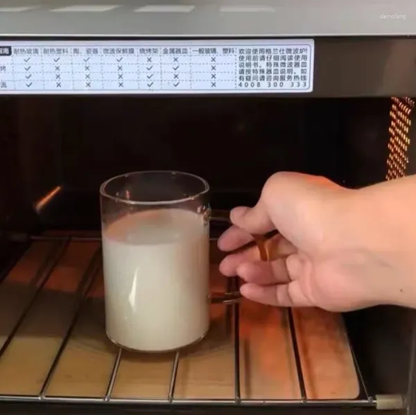 Copos de vinho caneca aquecível de alta temperatura resistente fundo plano vidro doméstico copo de água micro-ondas com tampa simples café da manhã copos de leite
