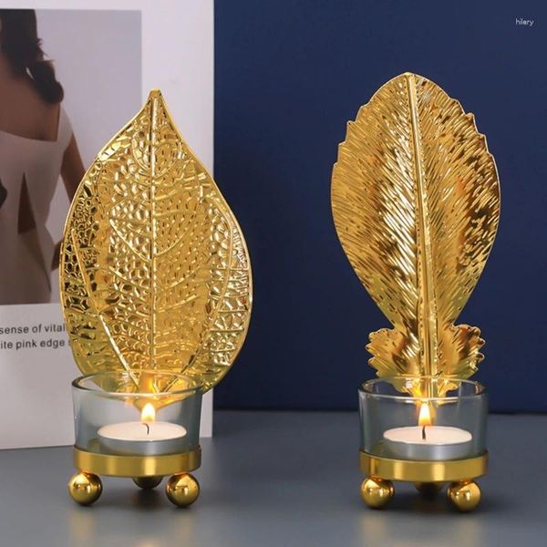 Titulares de vela Metal Leaf Shapet Candlestick Romantic Candlelight para festa em casa por atacado