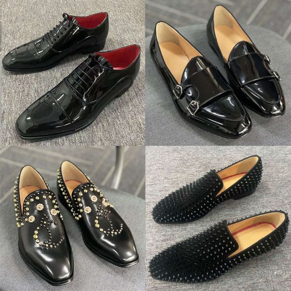 Designer Männer Büro Schuh Formal Oxford Spicted Toe Spikes Schuhe Klassische Schwarz Leder-Party-Hochzeitsschuh großer Größe 38-48 NO492-8