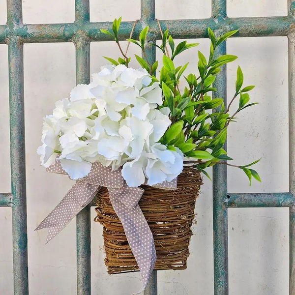 Dekoratif Çiçekler Sepet Çelenk Düğün Kapı Kremi Hyrangea Çiftlik Evi Sundurma Dekor Bahar Sahte Floral Duvar için