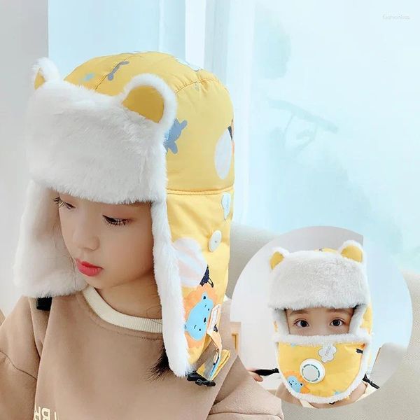 Berets Winterhüte für Kinder dicker Pluch Cord Bomber Jungen Mädchen Süßes Hutmaske Set Cap Beanies Bonnet Gorras Gorros Mujer