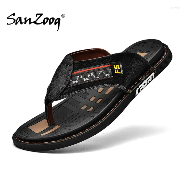 Pantofole Fashion PU Leather Flip Flops Men 2024 Summer Shoes Designer