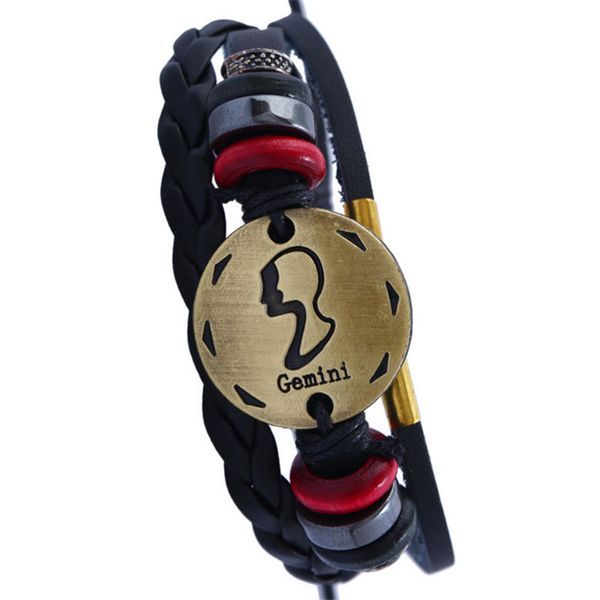 Braccialetti di fascino 12 COSTRELLAZIONI SULLE CULITÀ Guida in pelle S Zodiac Vintage intrecciata intrecciato Bracciale regolabile per donne Punk Punk Gioielli fai -da -te OTVQW