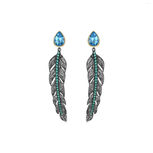 Dangle Ohrringe C8270 Plattierung Tech Natural Blue London Topaz Schwarzer Pistole Real 925 Silber