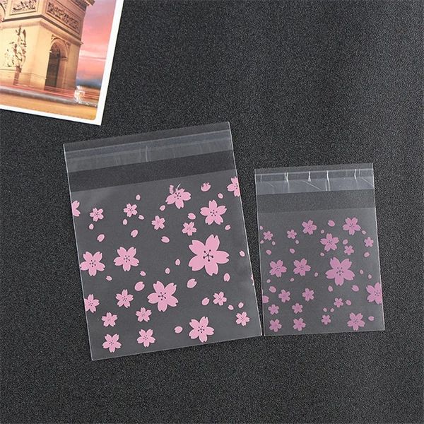 100pcs Plastik Plastik transparent gefrostete Kirsch Candy Keks Verpackungstasche DIY Backen Selbstkleber Beutel Hochzeits Geburtstagsfeier