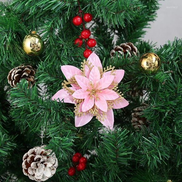 Flores decorativas de 2024 anos Glitter Glitter Artificial Christmas Tree Decoration Decor Merry Decor for Home Xmas Ornamentos 10pcs