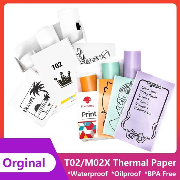 Papel phomemo t02 térmico adesivo de papel de papel autoadesivo papel branco para m02x t02 mini etiqueta de manutenção para 2/5/10 anos 3 rolos