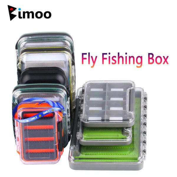 Caixas Bimoo 1pc Caixa de pesca com mosca Caixa à prova d'água Caixa de bambu para ninfa Flies molhadas secas Truta Salmão de trutas