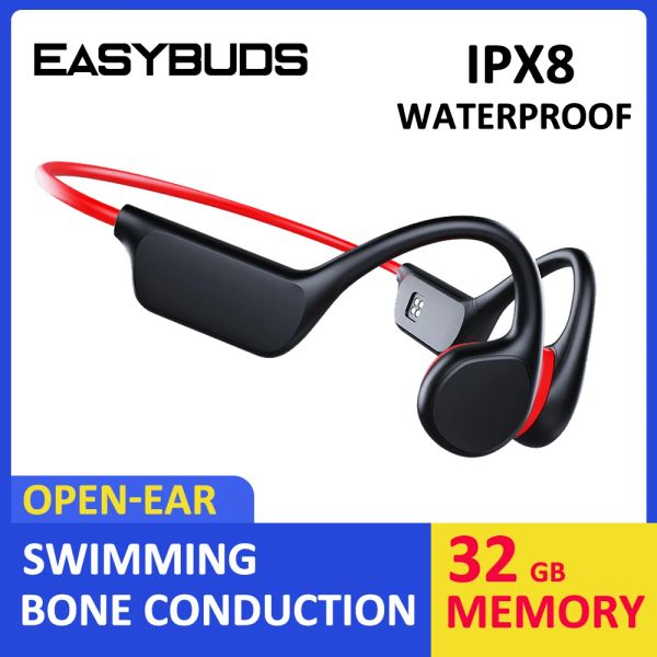 Fones de ouvido Easybuds Condução óssea Bluetooth fone de ouvido sem fio IPX8 Subanda subaquática fone de ouvido aberta 32 GB IP68 fone de ouvido à prova d'água