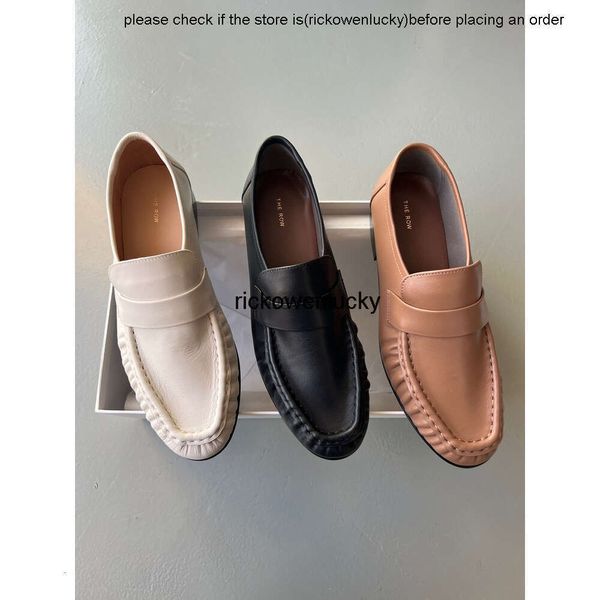 The Row Shoes Pure Original The * Row Shoes Spring and Summer New Fashion Leather Sapat Shoes Casual Sapatos de Casual Eel Saple-On Women Women de alta qualidade MH77