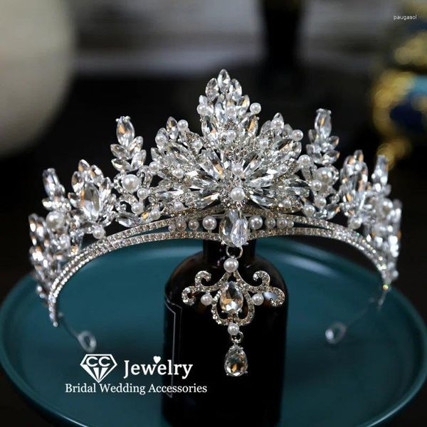 Clipes de cabelo coroque barroco Crystal Tiaras for Women wedding coucard no engajamento usa capacete de água no cabeçote de água pingente an400