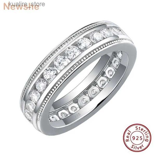 Rings de cluster Newshe Genuine 925 Sterling Silver Wedding Rings for Men Brilliant Round Cut Aaaaa Cubic Zircon Jóias finas Tamanho 8-13 L240402