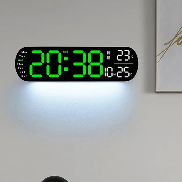 Große digitale LED -Wanduhr mit Atmosphäre Lichtfarbe Elektronische Wecker Temperatur/ Datum/ Woche Display 240329