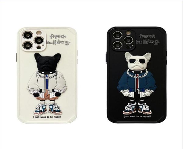 Casos de telefone de Bulldog French Bulldog de desenho animado 3D suave para iPhone 11 12 Pro Max X Xs XR 7 8 Plus40477205032262