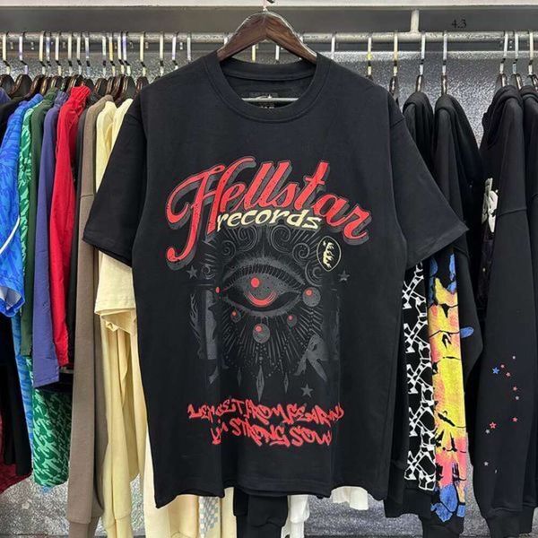 Hellstar Camisa Designer Camisas Curtas de Algodão Homens Plus Tees T Rapper Lavagem Cinza Pesado Artesanato Manga Unissex Camisetas Tops High Street Retro Mulheres Camiseta Us S-Xl Hell Star 460